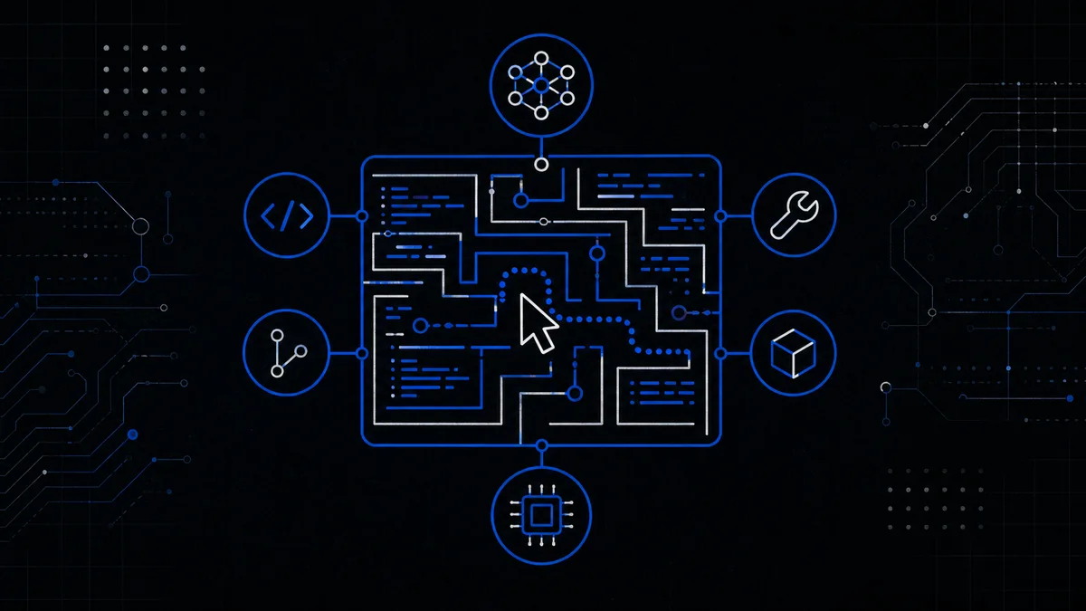 A terminal cursor traveling through a compact maze of cobalt code paths